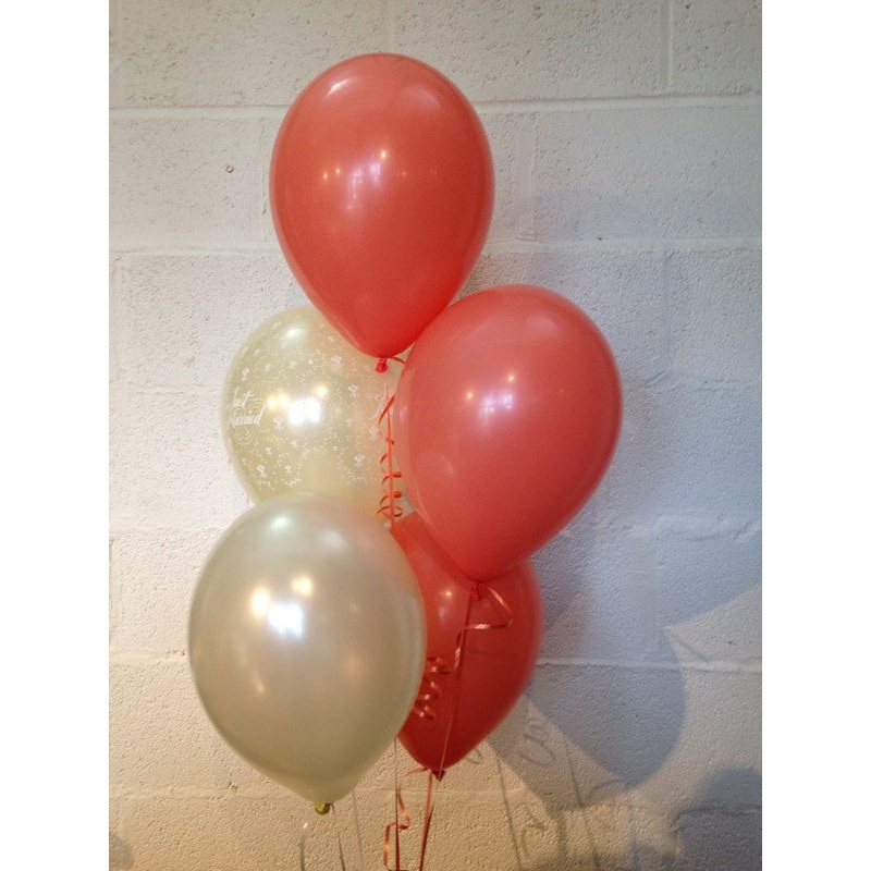 Coral & Ivory Pearlised Just Married Wedding Range Latex Balloons (Helium Quality)