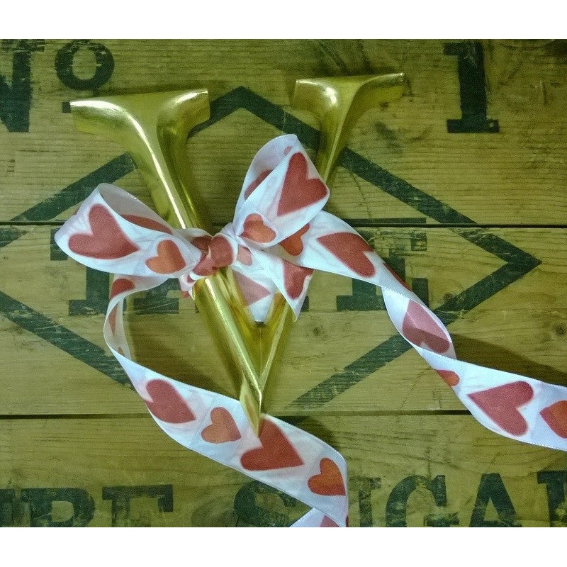 Ribbon - 40mm x 5 m White Satin Ribbon With Heart Print