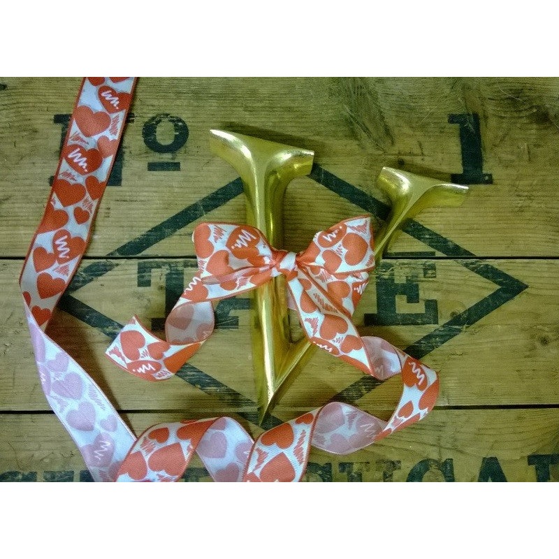 Ribbon - 5m x 40mm White Ribbon With Red Hearts and Wiring