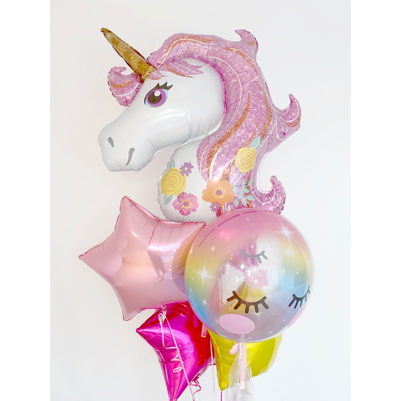 Unicorn Supershape, Eyelash Pastel Rainbow Bubble and Stars Bunch