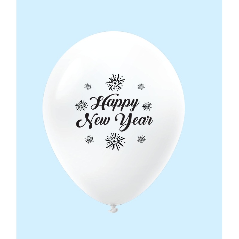 11" New Years Fireworks Latex Balloons White (25 Per Bag)