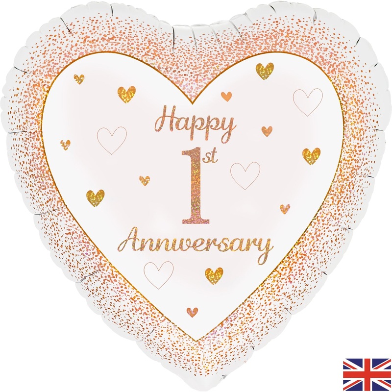 18" Happy 1st Anniversary Heart Rose Gold  Oaktree Foil Balloon