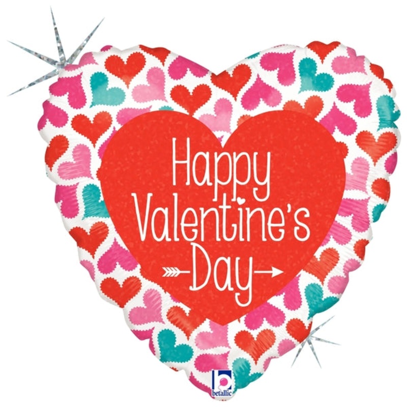 18" Holographic Balloon Cute Hearts Valentine