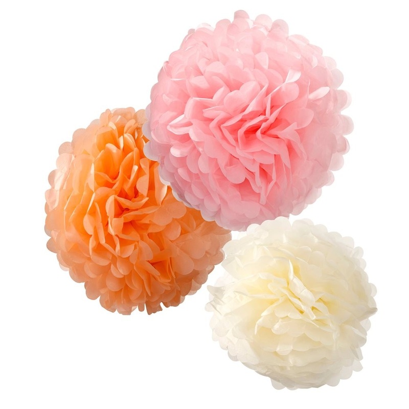 3 Pom Pom Decorations - Pretty Pink, Blush & Cream