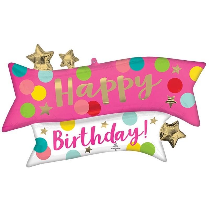 38" Satin Happy Birthday Pink Confetti Foil Balloon