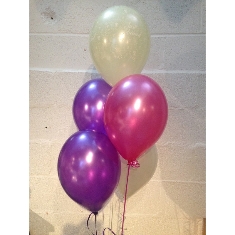 Fuchsia Pink, Purple & Ivory Pearlised Just Married Wedding Range Latex Balloons (Helium Quality)