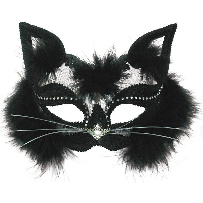 Glamourpuss Cat Masquerade Mask - Black & Lace - Perfect for Halloween!