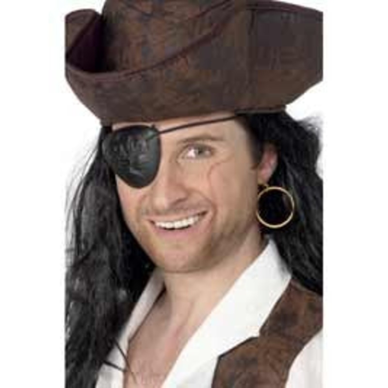 Pirate Eyepatch and Earring, Black and Gold