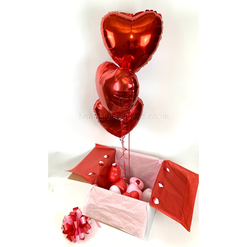 Valentines Red Heart Balloons in a Box