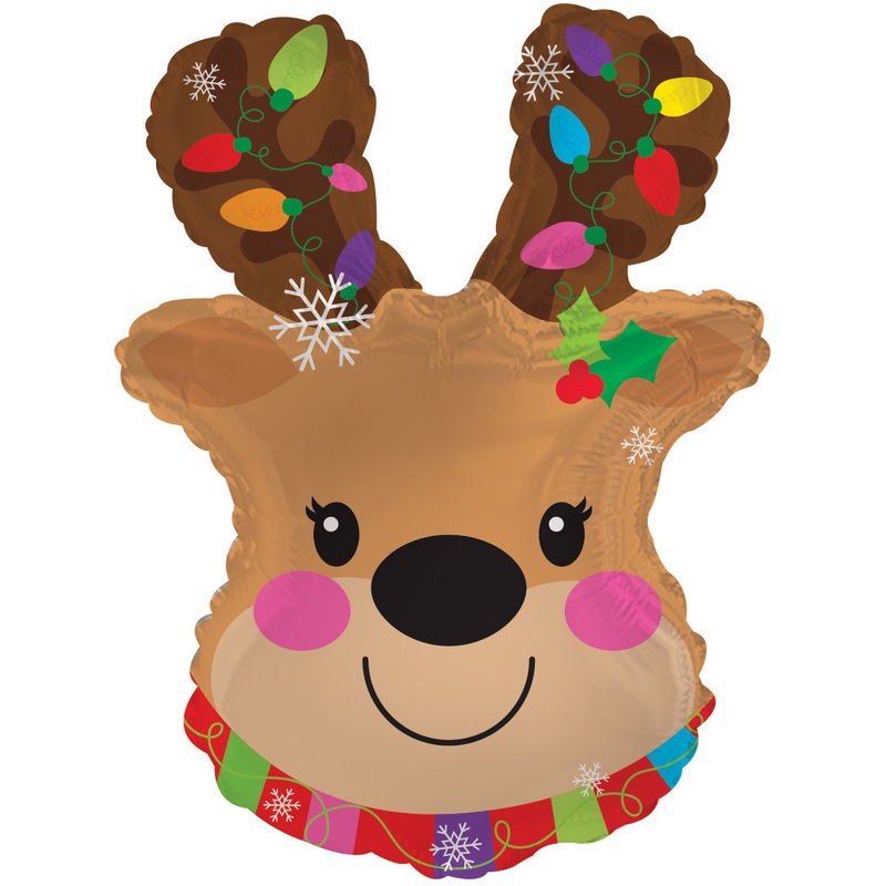 12" Airfill Only Reindeer With Lights Foil Balloon