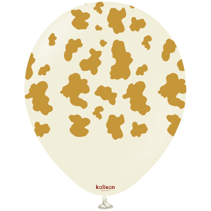 12" Kalisan Safari Cow White Sand (Printed Gold-(25 Per Bag) Latex Balloons