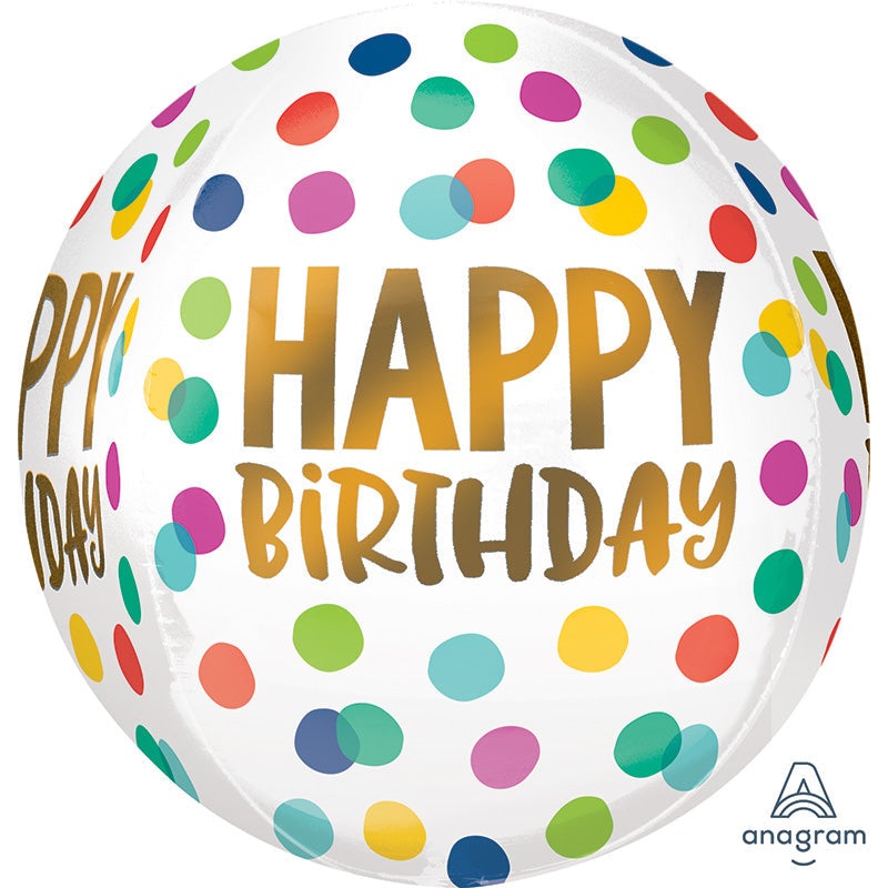16" Happy Birthday Happy Dots Orbz Foil Balloon