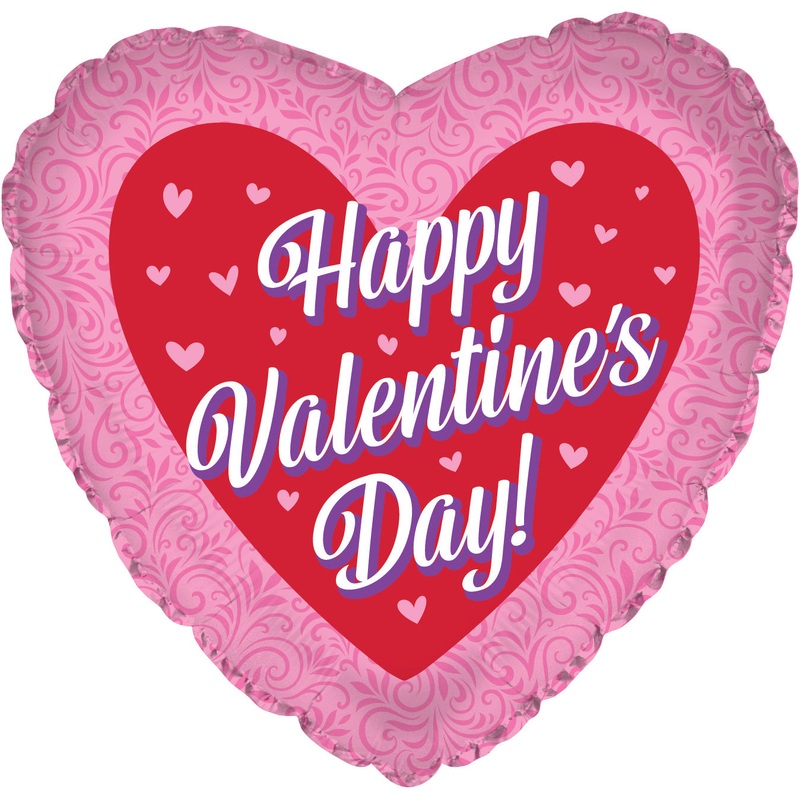 17" Happy Valentine's Day Pink Swirl Heart  Foil balloon