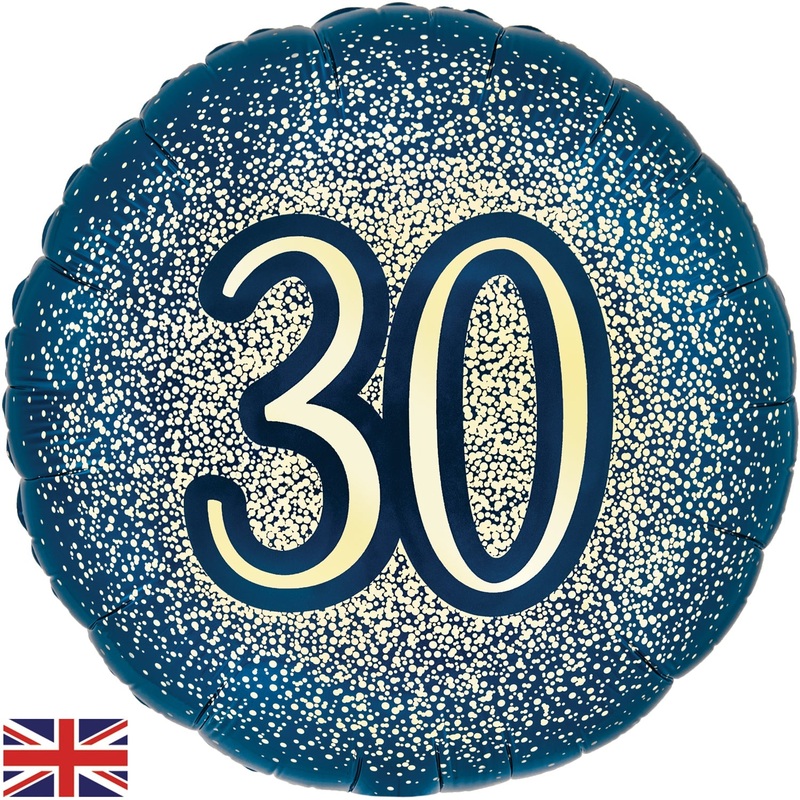18" 30th Metallic Glitter Birthday Navy Gold Oaktree Foil Balloon
