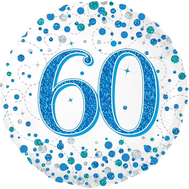 18" 60th Sparkling Fizz Birthday Blue Holographic Oaktree Foil Balloon