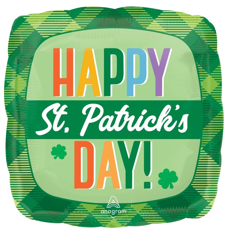 18" Happy St. Patrick's Day Plaid Foil Balloon