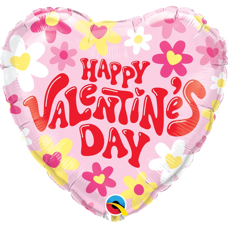 18" Heart Valentine's Groovy Daisies Foil Balloon
