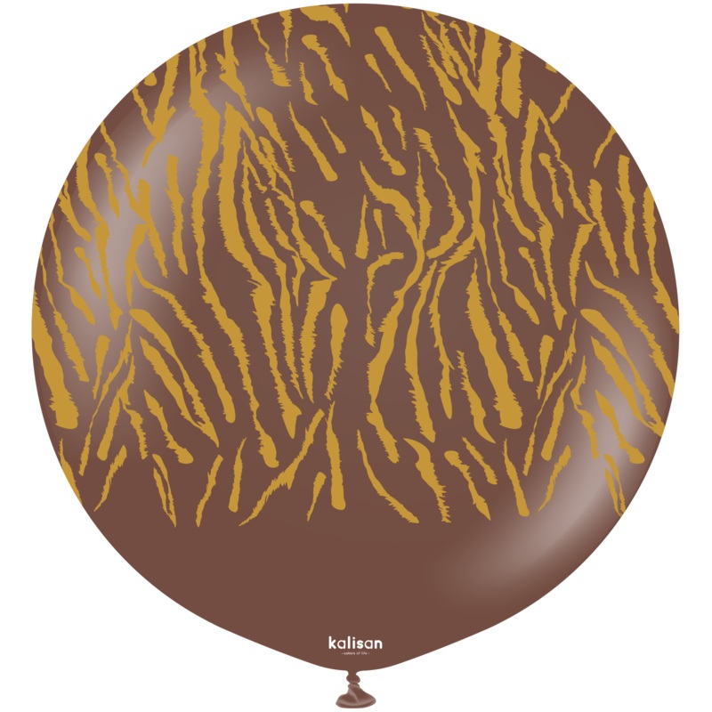 24" Kalisan Safari Tiger Chocolate Brown (Printed Gold-1 Per Bag) Latex Balloons