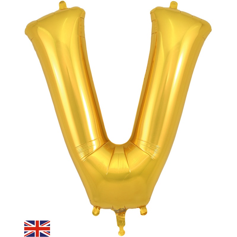 34" Letter V Gold Oaktree Brand Foil Balloon