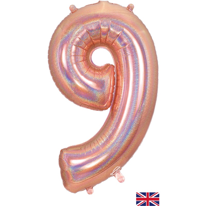 34" Number 9 Holographic Rose Gold Oaktree Foil Balloon