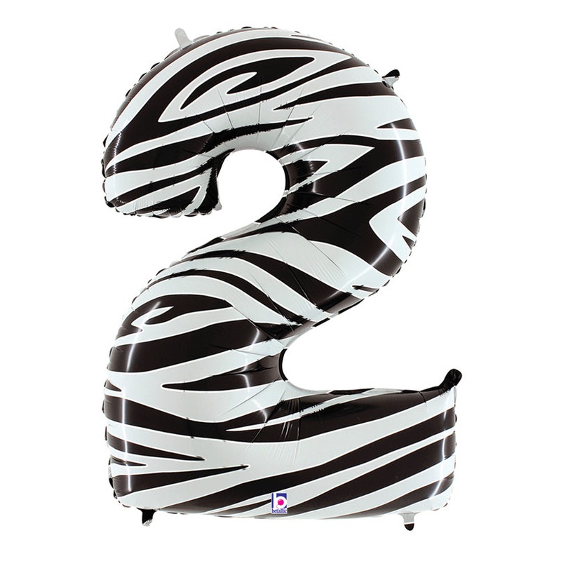 40" (34" Inflated) Zebra Foil Shape Polybagged Number 2 Balloon