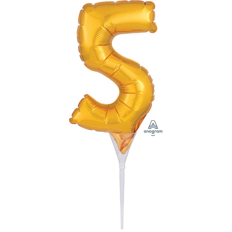 6" Airfill Only Micro Number Cake Topper Gold Number 5 Balloon