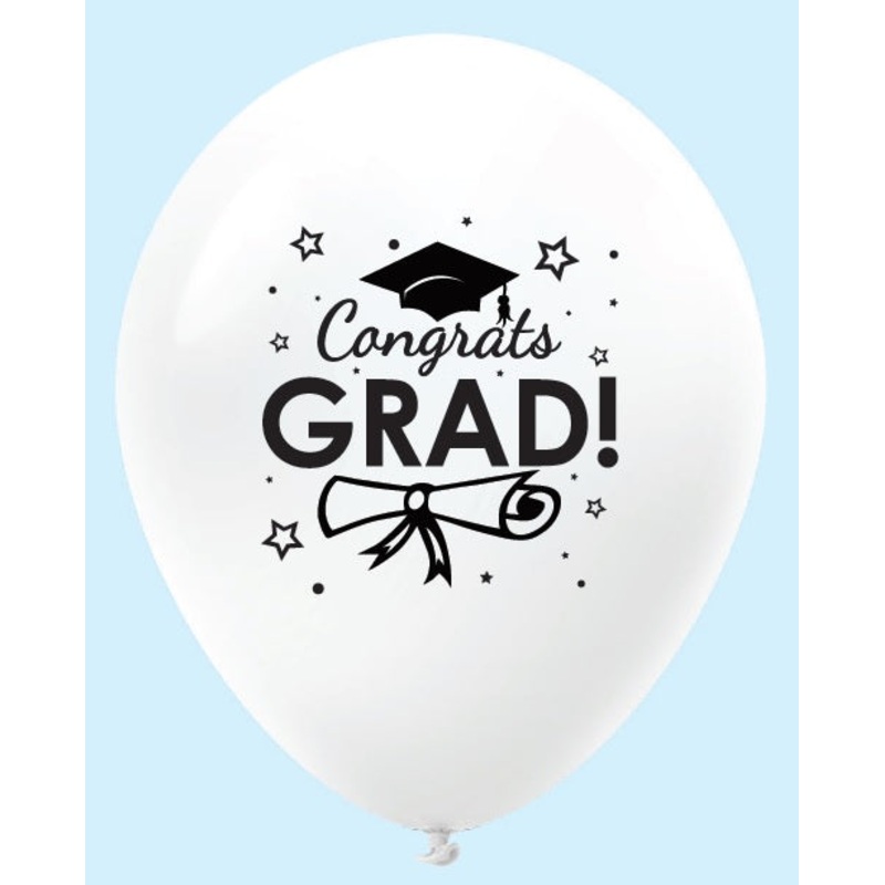 11" Congrats Grad Latex Balloons (25 Count) White