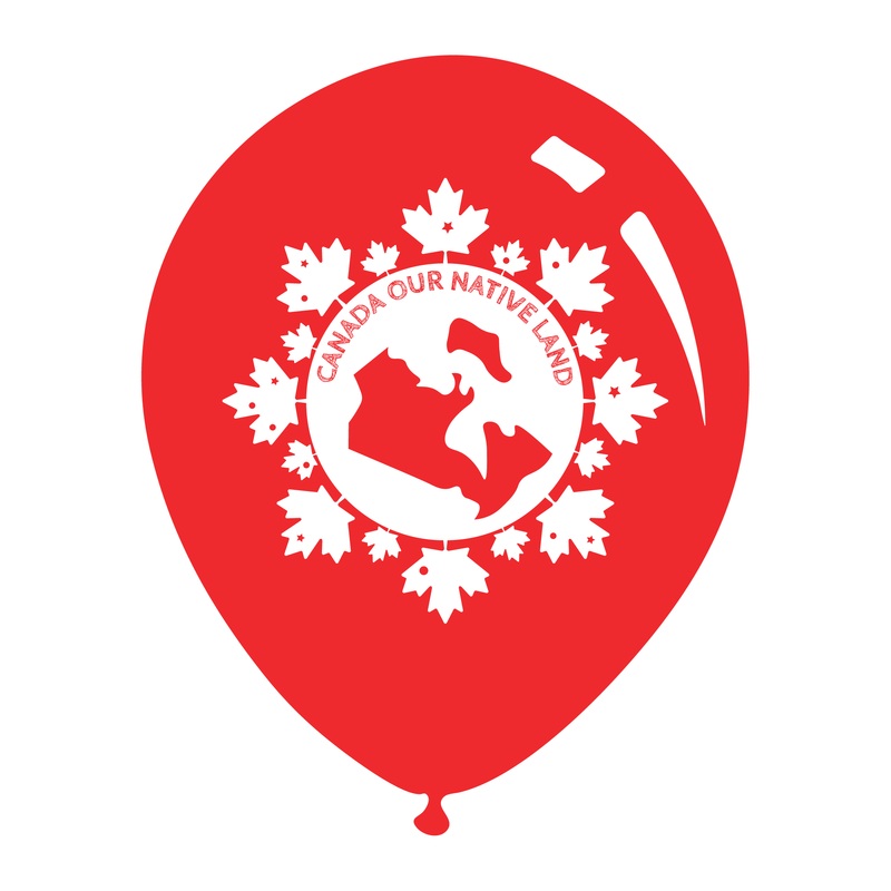12" Canada Day Our Native Land Printed on Decomex Latex Balloons Red with White Print (25 per Bag)