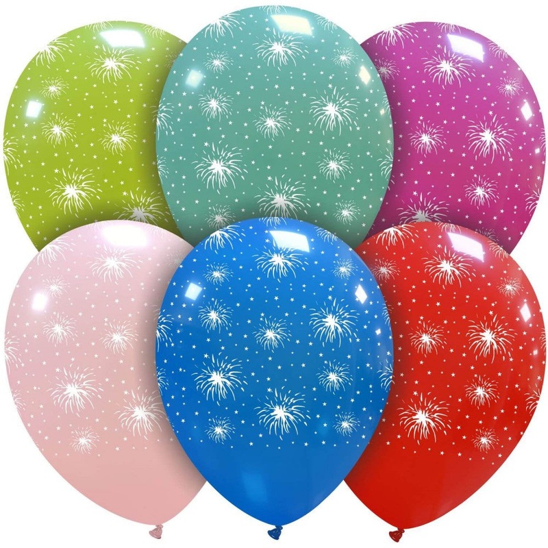 12" Fireworks & Stars All Around (25 Per Bag) Cattex Brand Printed Latex Balloons