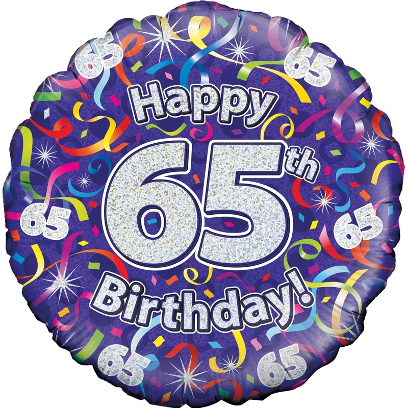 18" 65th Birthday Streamers Holographic Oaktree Foil Balloon