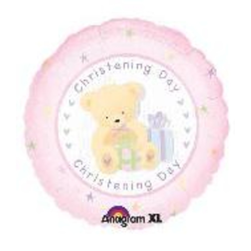 18" Christening Day Bear Pink Balloon