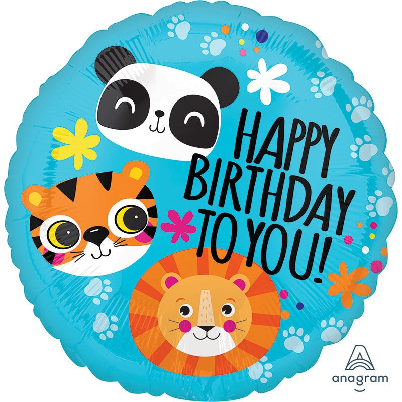 18" Lion, Tiger and Panda Happy Birthday Foil Balloon