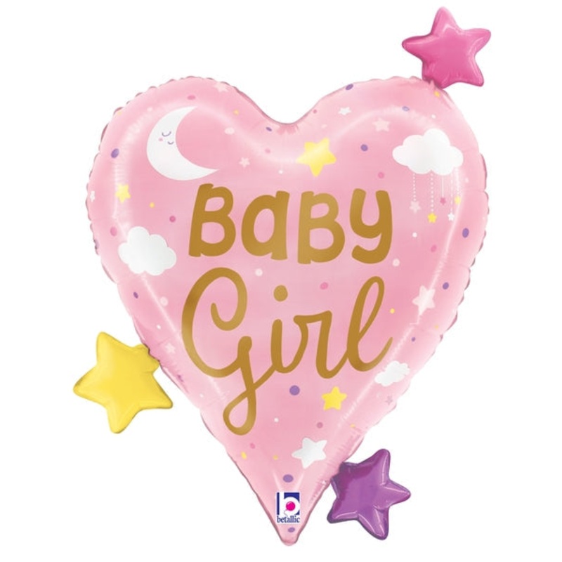25" Shape Baby Girl Heart Stars Foil Balloon