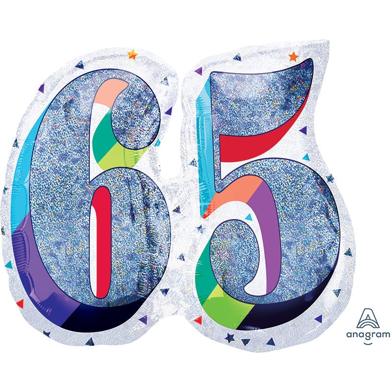 27" Holographic SuperShape Sparkles Number 65 Foil Balloon