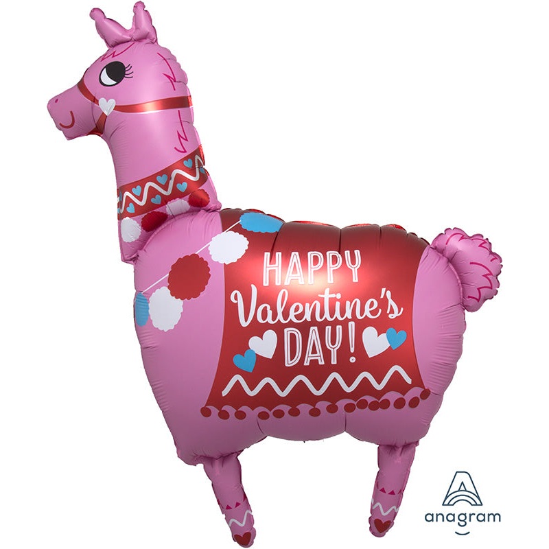 36" Happy Valentine's Day Llama Foil Balloon
