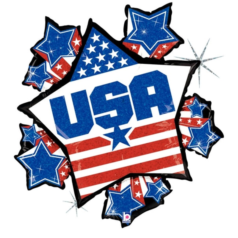 37" Holographic Shape Packaged Patriotic Bursting Stars Balloon