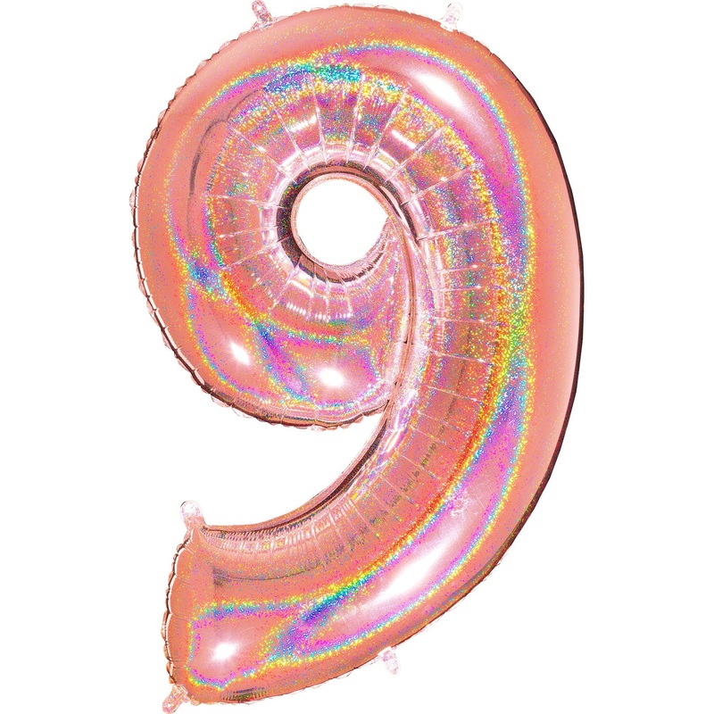40" (34" Inflated) Number "9" Rose Gold Glitter Holographic Balloons