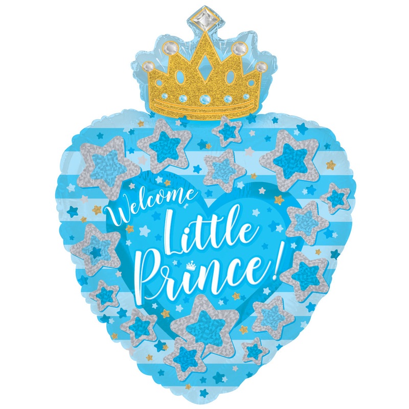 19" Baby Boy Heart With Crown Foil Balloon