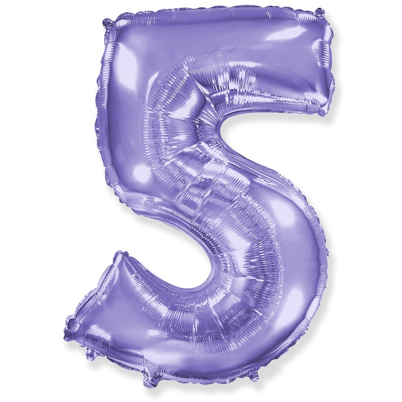 32" Inflated (40" Uninflated Approx) Lilac Number "5" Foil Balloon Flexmetal