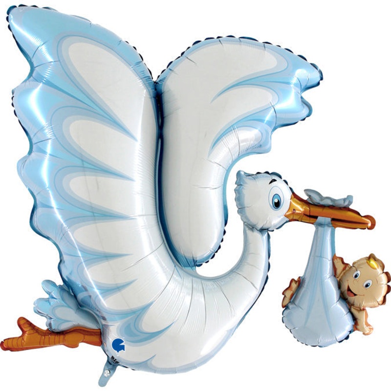 53" Blue Stork Baby Blue Foil Balloon