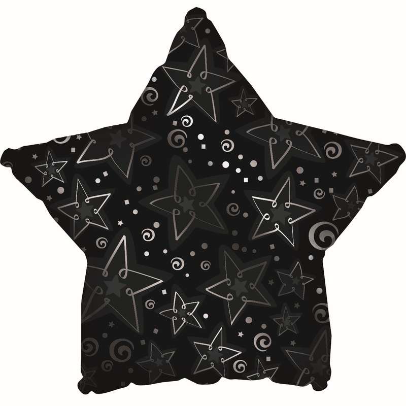9" Airfill Only Black Pattern Stars Foil Balloon