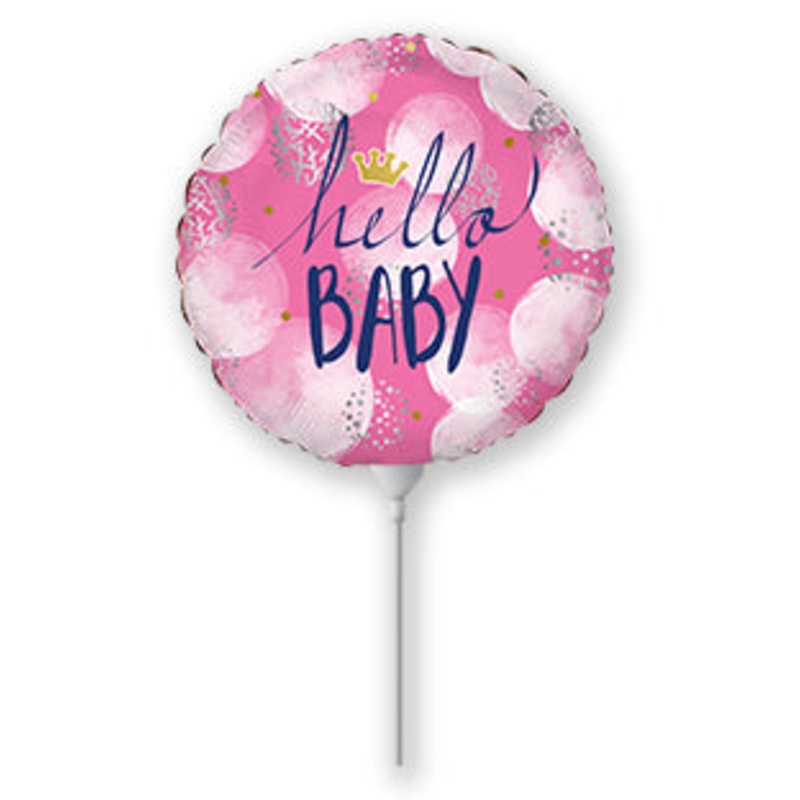 9" Airfill Only Hello Baby Girl Foil Balloon