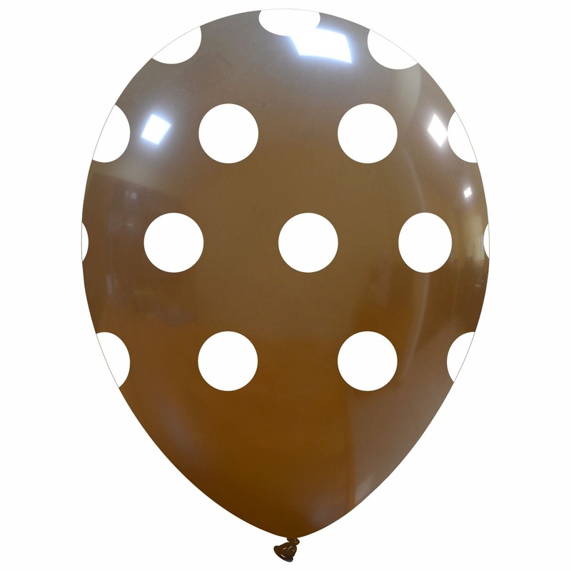11" Polka Dots Latex Balloons (25 Count) Brown with White Dots Print On Cattex Balloons
