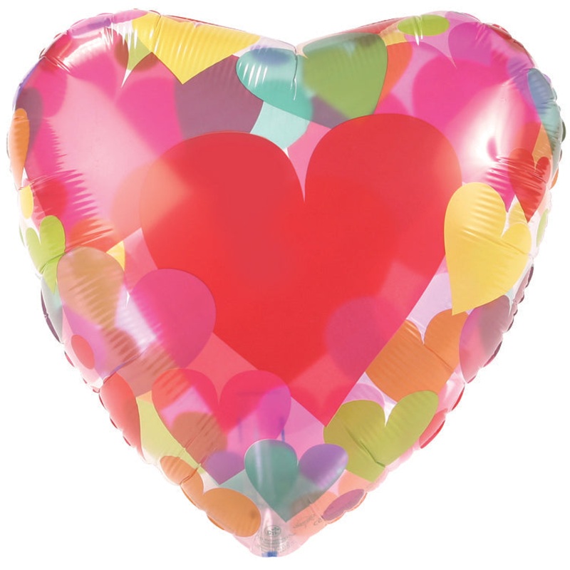 18" Clear Balloon Colorful Hearts