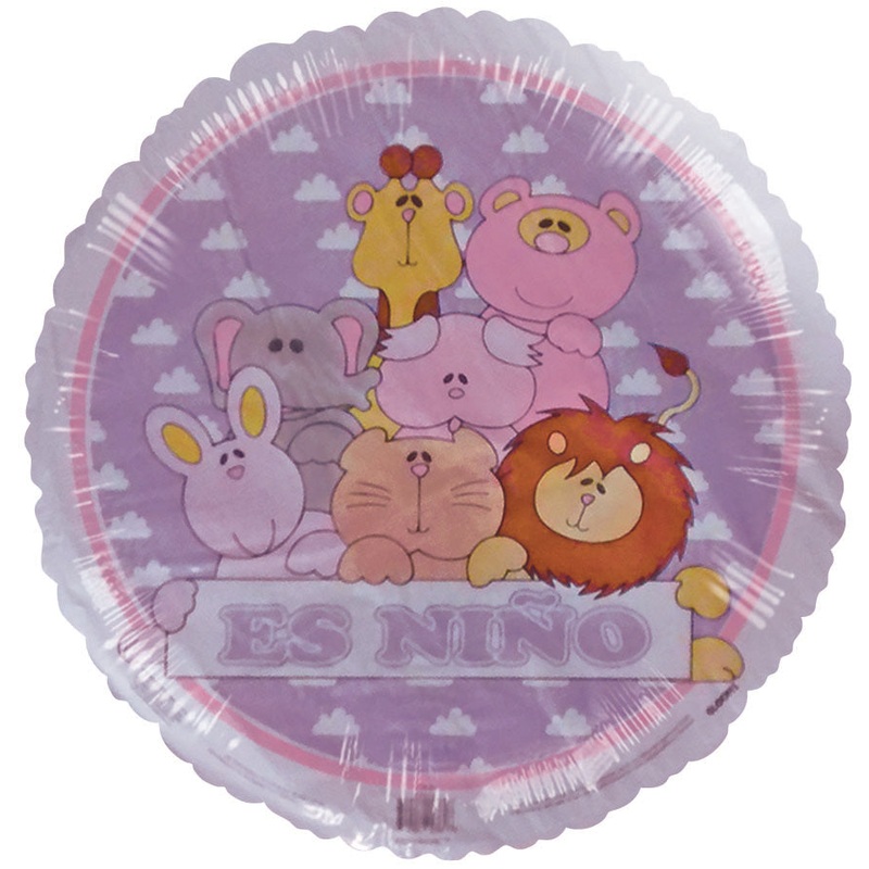 18" Es Nio Cute Animals Purple White Border Balloon (Spanish)