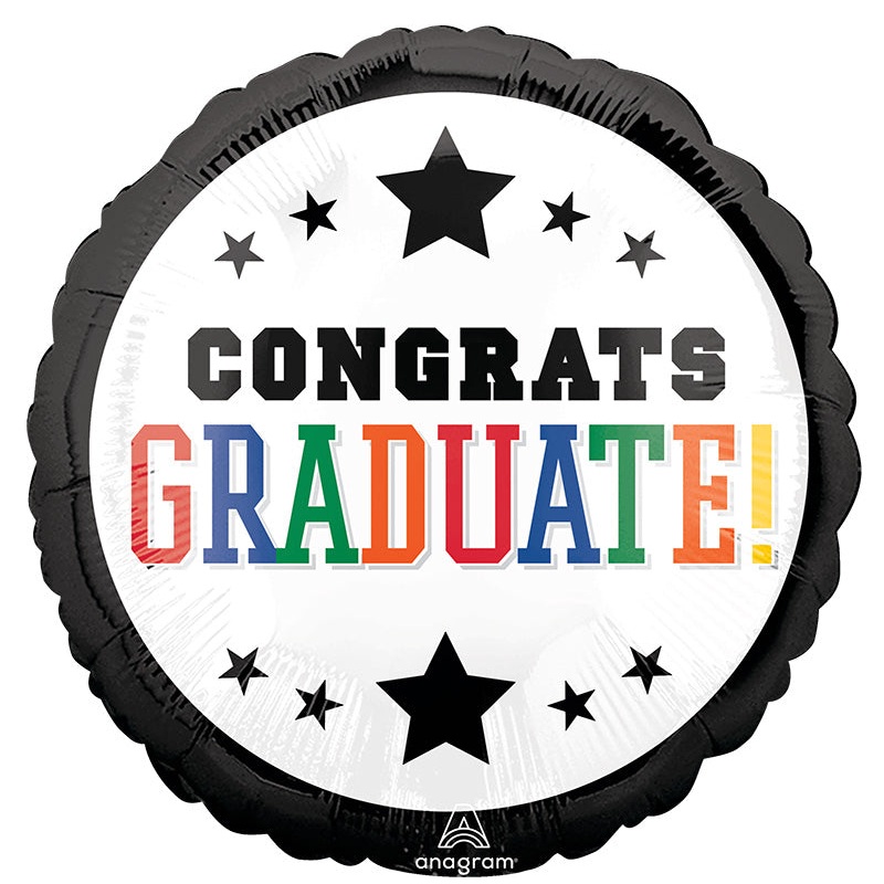 18" Graduation Brights Black Border Foil Balloon
