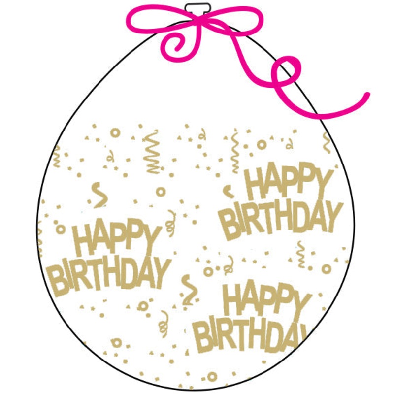 18" Latex Stuffing Balloons (25 Per Bag) Decomex Clear HAPPY BIRTHDAY with GOLD INK