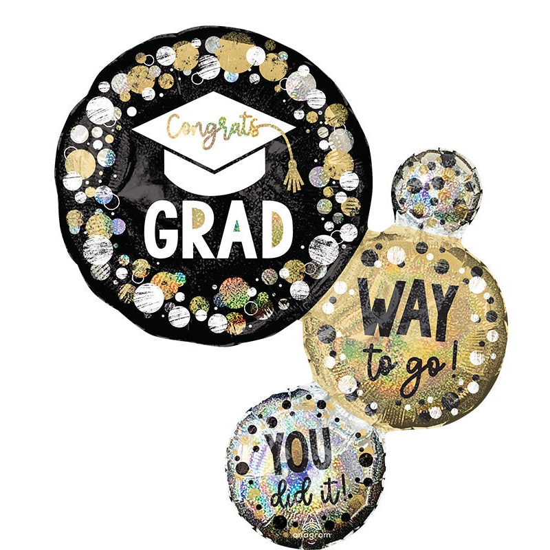 32" Jumbo Holographic SuperShape Way to Go Grad Circles & Dots Foil Balloon