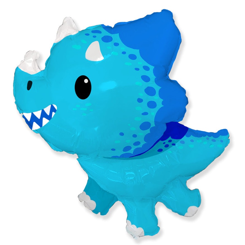 34" Blue Baby Triceratops Foil Balloon