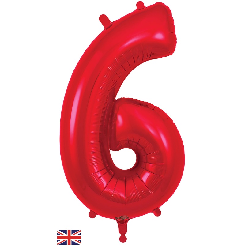 34" Number 6 Red Oaktree Foil Balloon